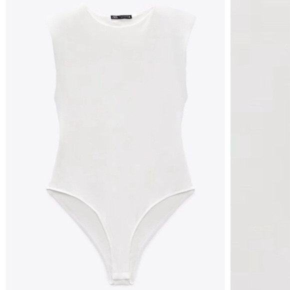 ZARA BodySuit White Sleeveless Shoulder Pads Round Neck Snap Button Small NWT - Picture 4 of 9